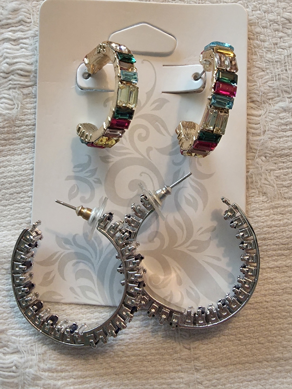 Gemstone Hoop Earrings Bundle| Silver Blue/White Sapphire & Gold Rainbow Baguet